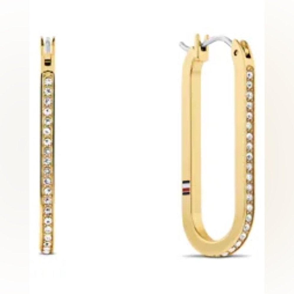 Tommy Hilfiger Gold Hoop Earrings with Crystal Accents